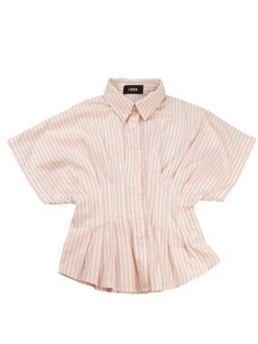 Cider Pink White Striped Button Front Blouse XS Cottagecore Top